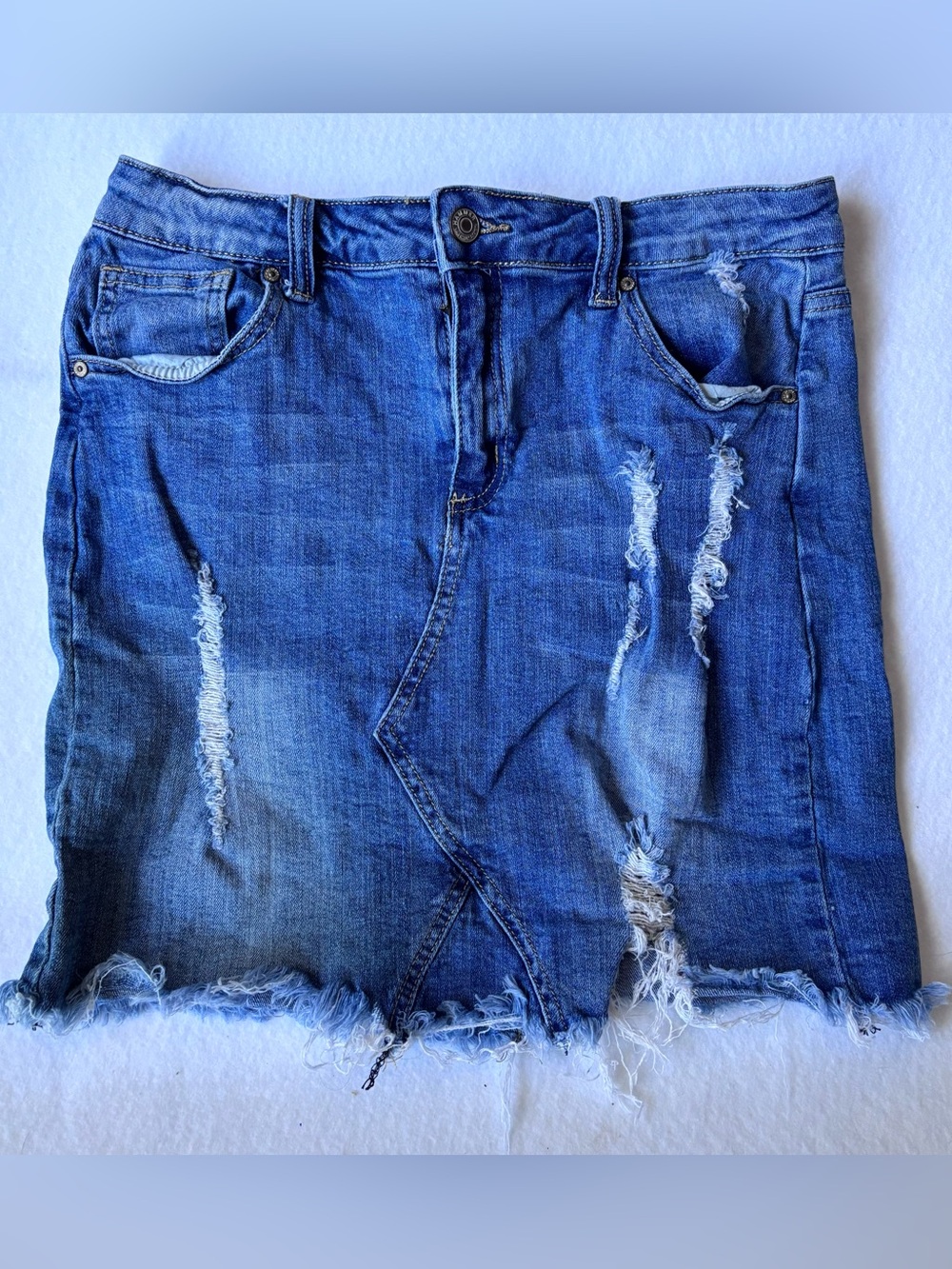 Hammer Jeans Distressed Denim Mini Skirt Raw Hem Blue Sz L